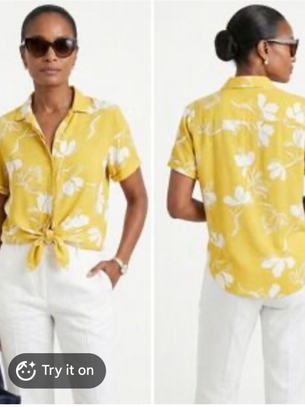 Faithfull the Brand Yellow Floral Tie-Front Button-Down Shirt